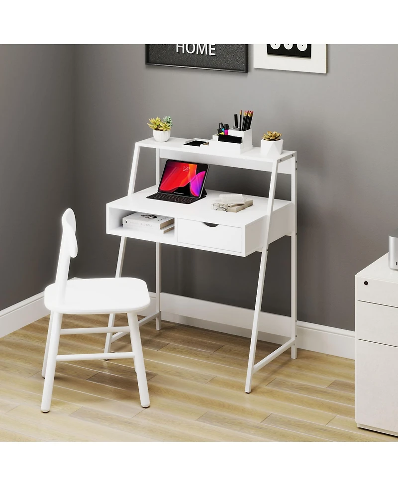 Homcom Computer Writing Desk for Small Space w/ Drawer, Storage Shelves,