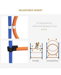 PawHut Dog Agility Training Equipment W/ Weave Poles, Adjustable Hurdle
