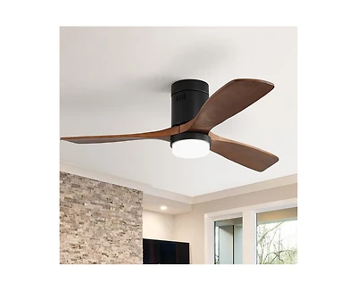 52-inch Modern Black 3-Blade Light Ceiling Fan with Remote Control and Supporting Mobile Device Connection