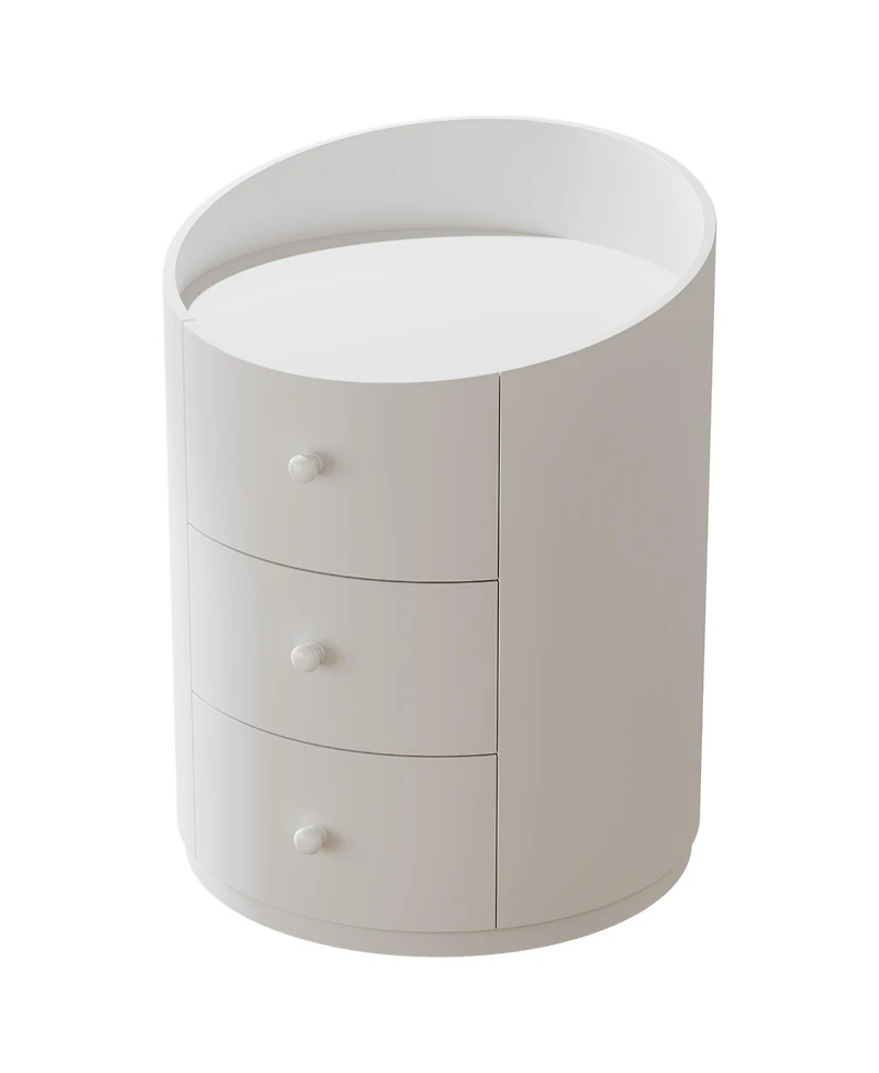 Tribesigns White Round Nightstand, Wood Bed Side Table with 3 Drawers, Fully Assembled
