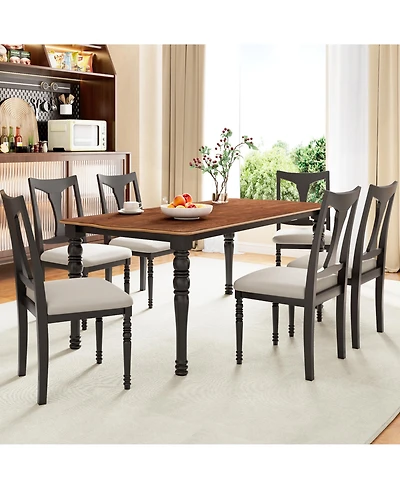 sumyeg 7-Piece Extendable Dining Set with 60-78 Inch Wood Table 6 Upholstered Chairs and Removable Leaf