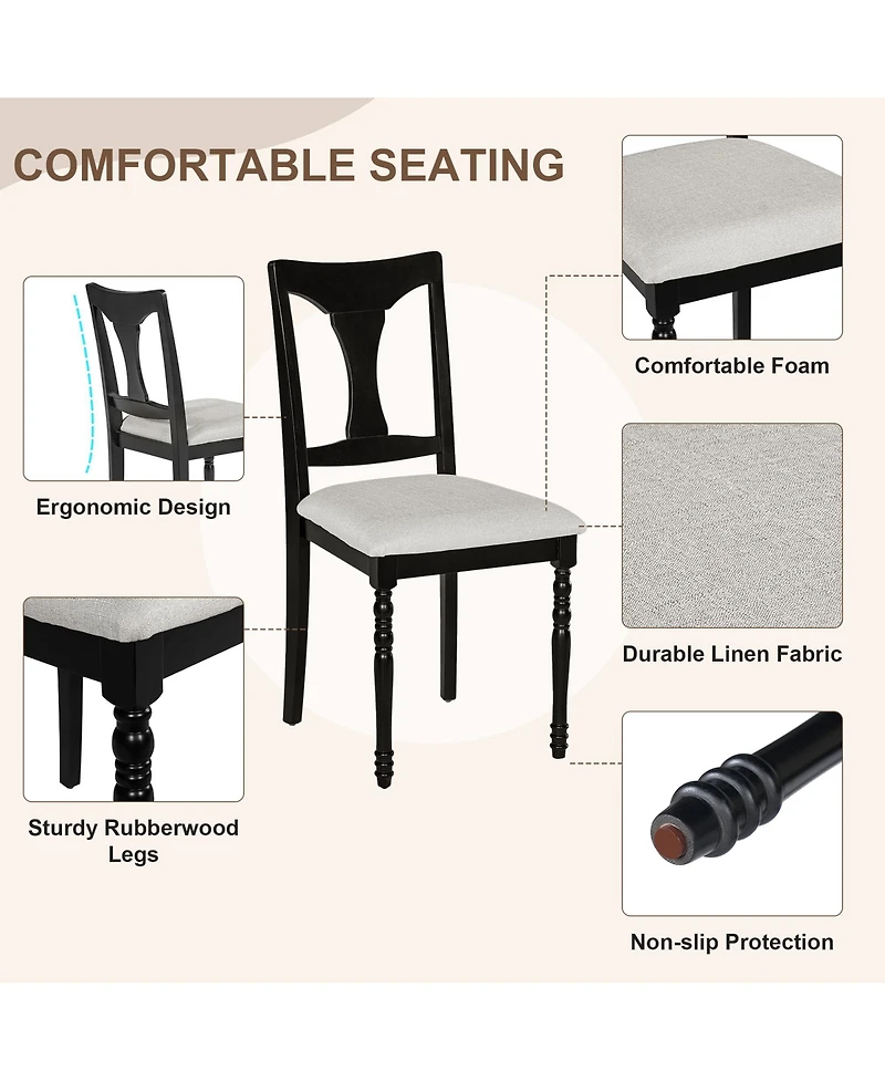sumyeg 7-Piece Extendable Dining Set with 60-78 Inch Wood Table 6 Upholstered Chairs and Removable Leaf