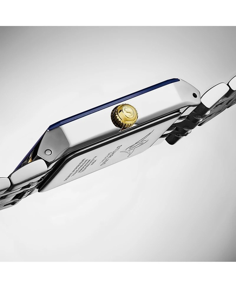 Stuhrling Empire Edge Two-Tone 4084 Rectangular Watch – Blue Dial Quartz Date Stainless Bracelet