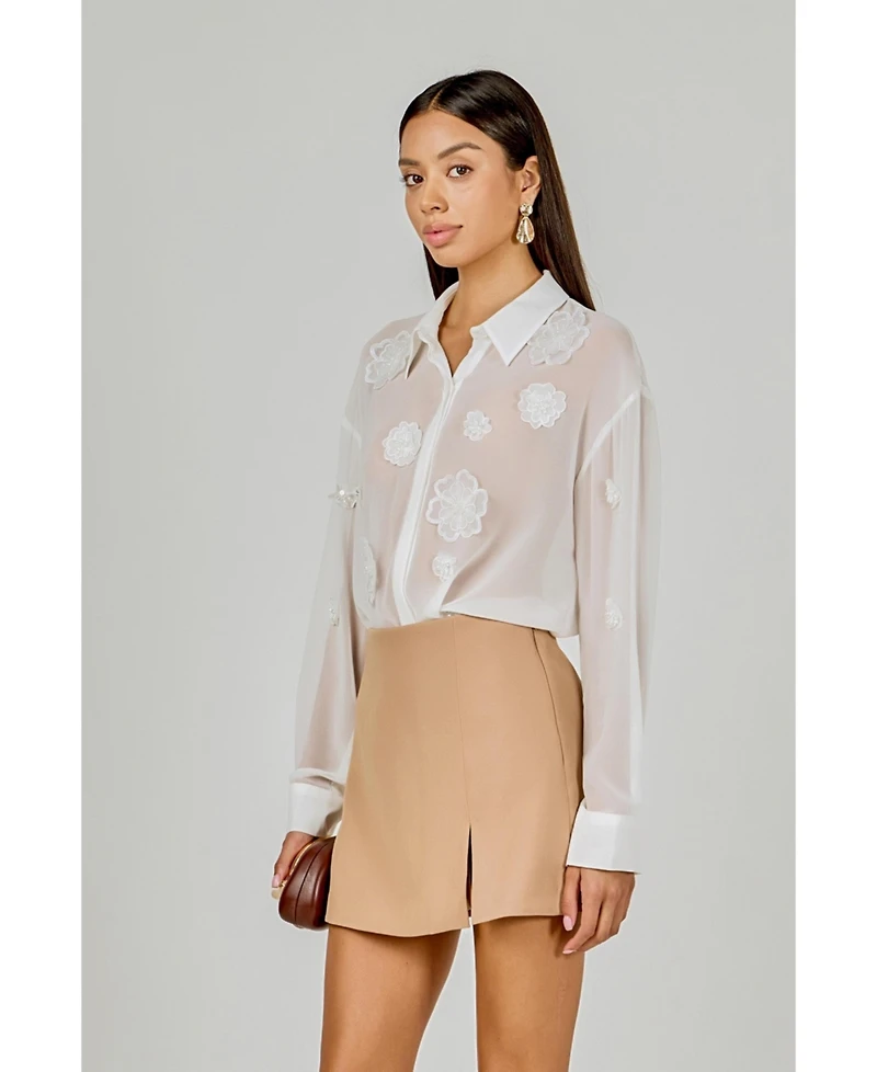 endless rose Women's Floral Detail Shirt Blouse