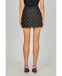 endless rose Women's Rhinestone And Pearl Detail Mini Skirt