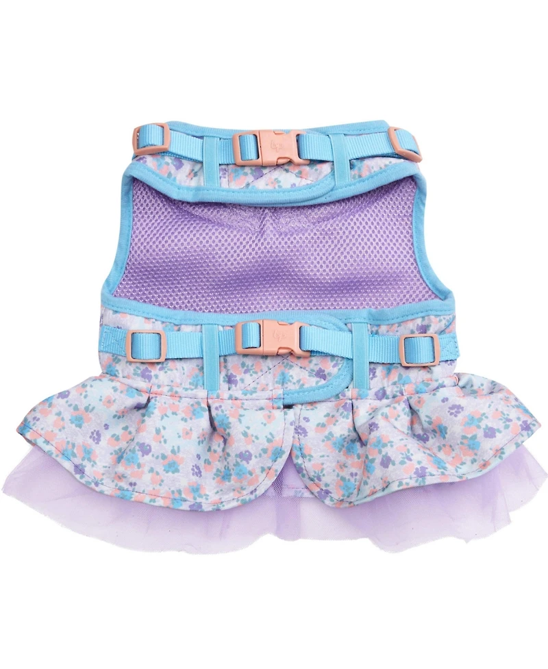 Blueberry Pet Made Well Floral Print Dog Dress Harness with Felt Flower Accessory Lavender Color XSmall