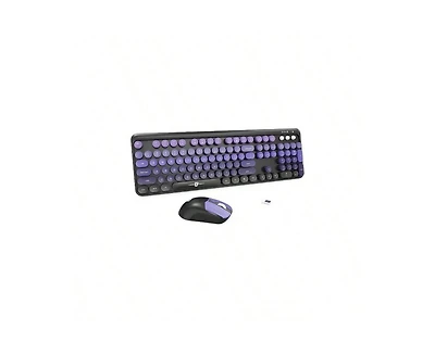 Risokeys + 2.4GHz Wireless, Quiet, Slim, Round Keys, Cute Design, Black Purple + Keyboard & Mouse Combo