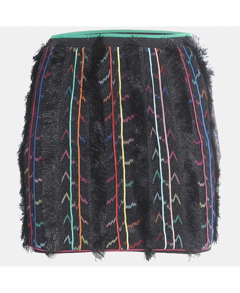 Pre-Owned Missoni Women's Black Stripe Lurex Knit Fringed Mini Skirt