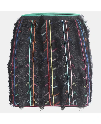 Pre-Owned Missoni Women's Black Stripe Lurex Knit Fringed Mini Skirt