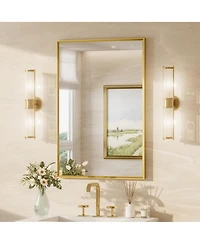 Keonjinn Inch Brushed Gold Bathroom Vanity Mirror Metal Framed Over Sink Wall Mirror Horizontal/Vertical