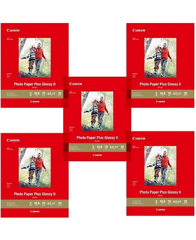 Canon 5 Pack Pp-301 Photo Paper Plus Glossy Ii Inkjet Paper, 10.6 mil, 265 gsm, 8.5x11", 20 Sheet Pack