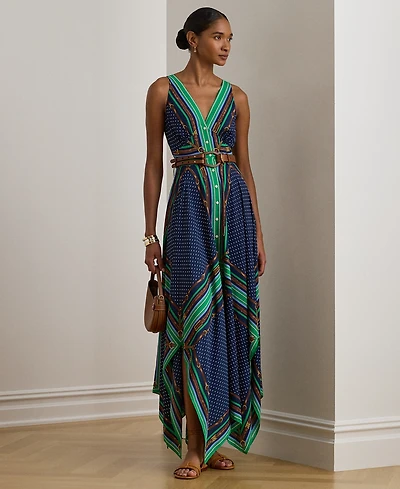 Lauren Ralph Petite V-Neck Polka Dot Print Sleeveless Dress