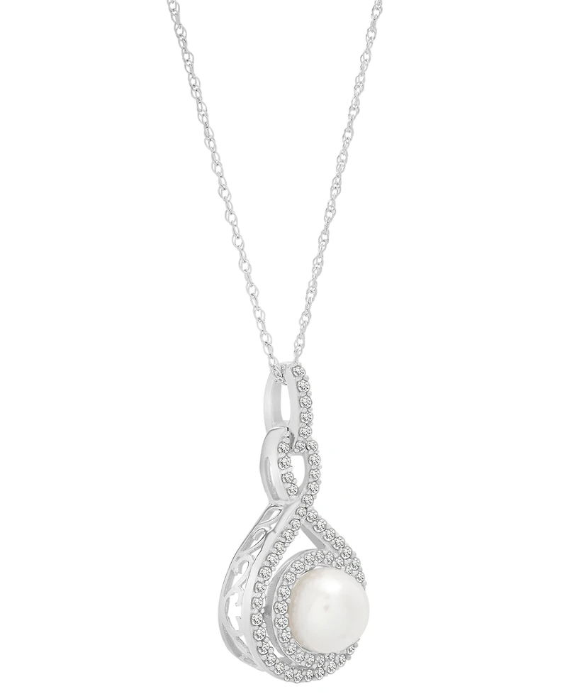 Macy's White Cultured Freshwater Pearl (6-1/2mm) and Diamond (1/4 ct. t.w.) Pendant Necklace in 14k White Gold