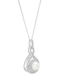Macy's White Cultured Freshwater Pearl (6-1/2mm) and Diamond (1/4 ct. t.w.) Pendant Necklace in 14k White Gold