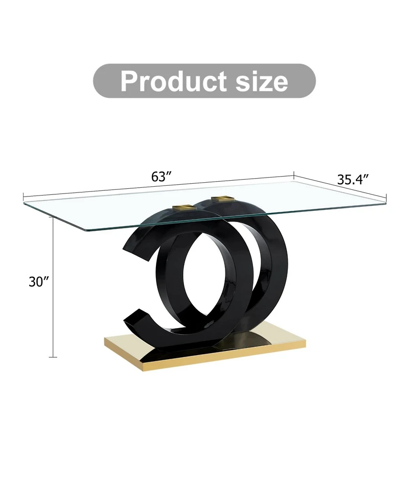 Streamdale Furniture Glass Dining Table with Oc-Shaped Black Mdf Legs & Gold Base