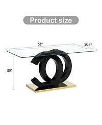 Streamdale Furniture Glass Dining Table with Oc-Shaped Black Mdf Legs & Gold Base