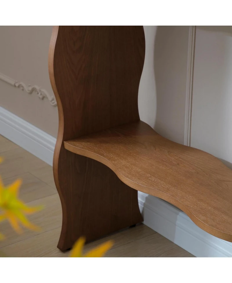 Streamdale Furniture Whisper of Waves Modern Console Table w/ White Marble-Pattern Top, Walnut Brown