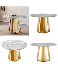 Streamdale Furniture 47" Round Marble Dining Table with Stainless Steel Base (Gold/Gray)