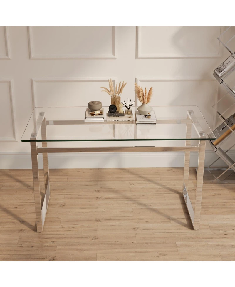 Streamdale 51" Modern Minimalist Glass Dining Table for 4-6 with Tempered Glass & Chrome Legs