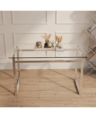 Streamdale 51" Modern Minimalist Glass Dining Table for 4-6 with Tempered Glass & Chrome Legs