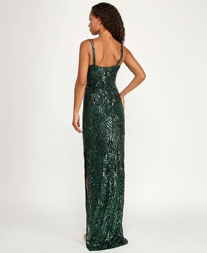 Emerald Sundae Juniors' Sequined Side-Slit Gown, Created for Macy's