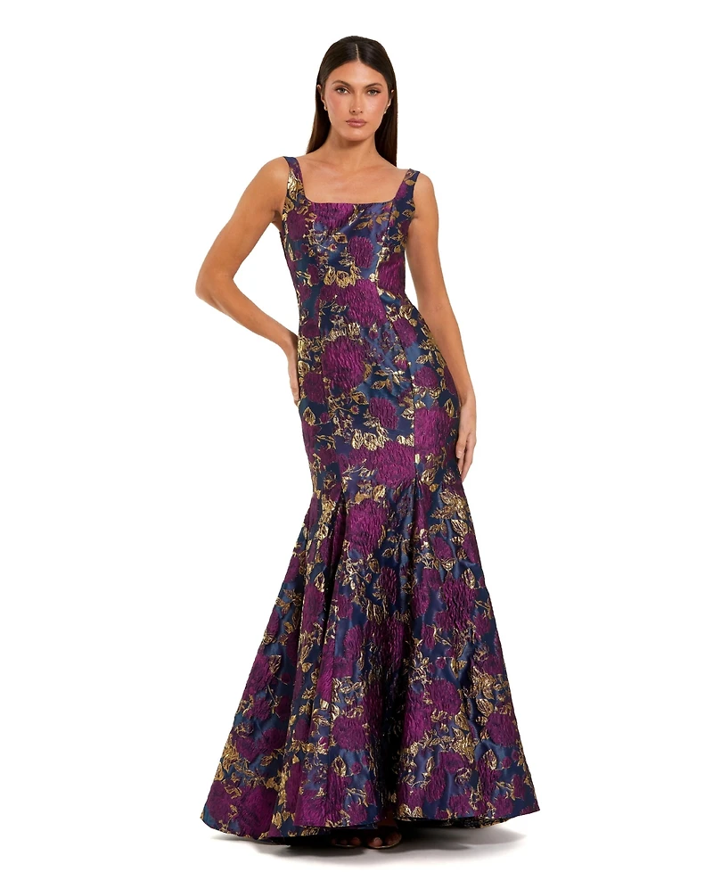 Mac Duggal Women's Sleeveless Floral Brocade Trumpet Gown