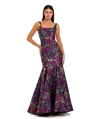 Mac Duggal Women's Sleeveless Floral Brocade Trumpet Gown