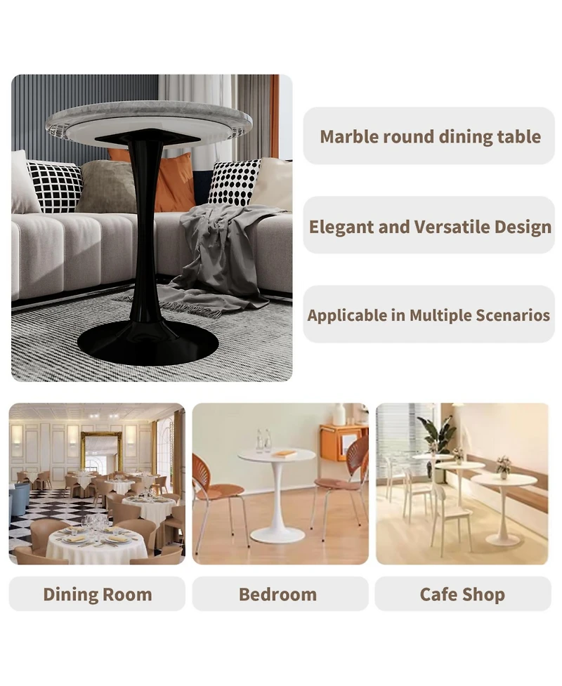 Streamdale Black mid-century modern coffee/dining table with round marble top.