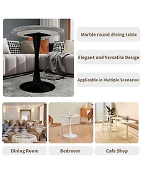 Streamdale Black mid-century modern coffee/dining table with round marble top.