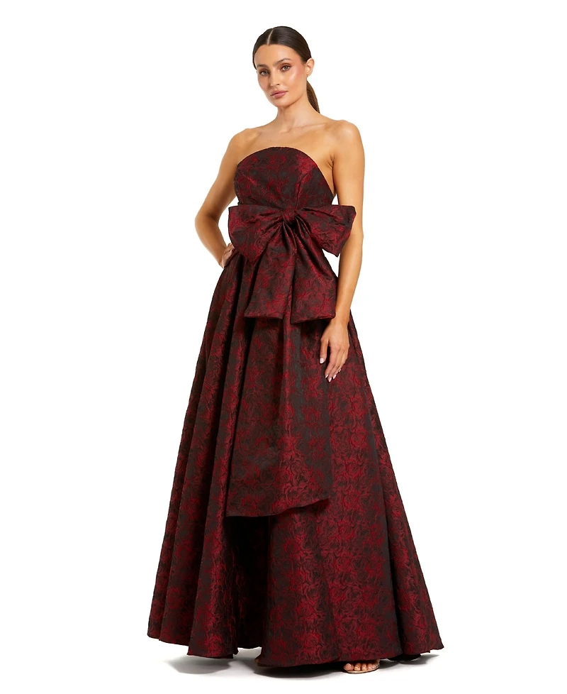 Mac Duggal Women's Bow Detail Strapless Floral Brocade Evening Gown