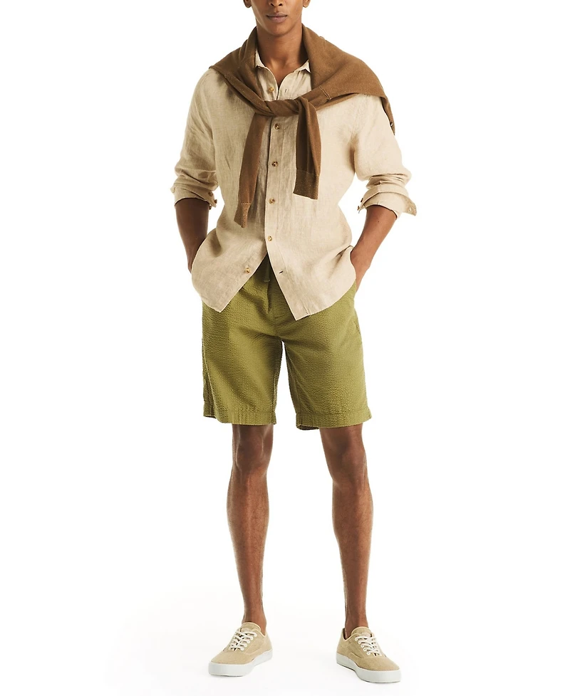 Nautica Men's Classic-Fit Long-Sleeve Button-Up Solid Linen Shirt