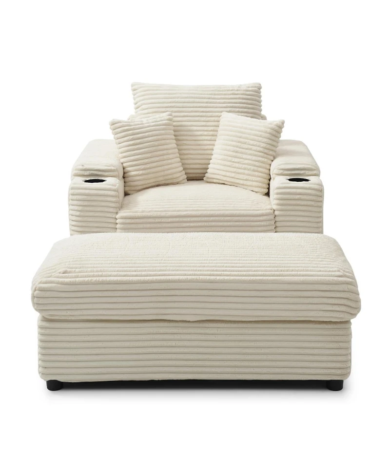 Streamdale Furniture Streamdale Oversized Accent Chair with Ottoman, Cream