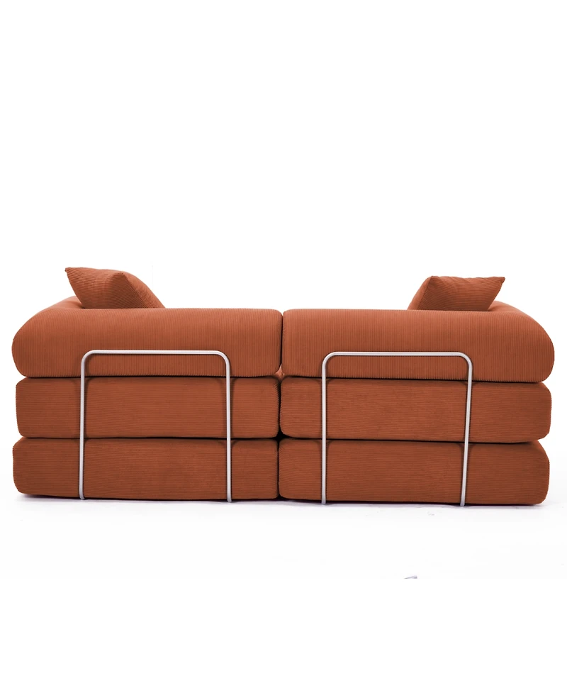Streamdale Furniture Modular Sofa Bed for Apartments, Convertible, Removable Armrests, Orange