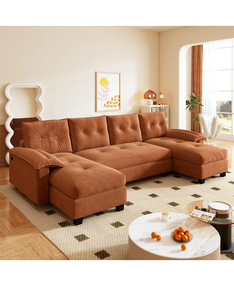 Streamdale 104.7" U-Shaped Sleeper Sofa with Pull Out Bed, Convertible Couch Bed, Orange