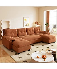 Streamdale 104.7" U-Shaped Sleeper Sofa with Pull Out Bed, Convertible Couch Bed, Orange
