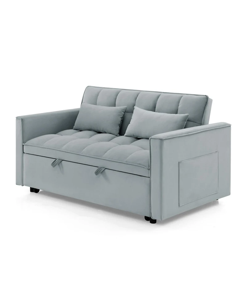 Streamdale 54.33" Foldable Sofa Bed - Modern Velvet Pull-Out Couch (Light Gray)