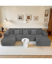 Streamdale Furniture Streamdale Modular U-Shaped 4-Seater Sofa, 132-inch, Reversible Chaise, Gray Corduroy