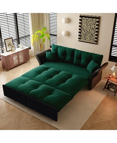 Streamdale Furniture 74.8" Queen Pull Out Sofa Bed, 3-in-1 Convertible Sleeper Tufted Sofa with 2 Pillows, Green