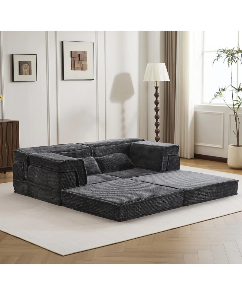 Streamdale Furniture Compression Sofa, Convertible Floor Sofa Bed, Modern Oversized Loveseat, Dark Grey