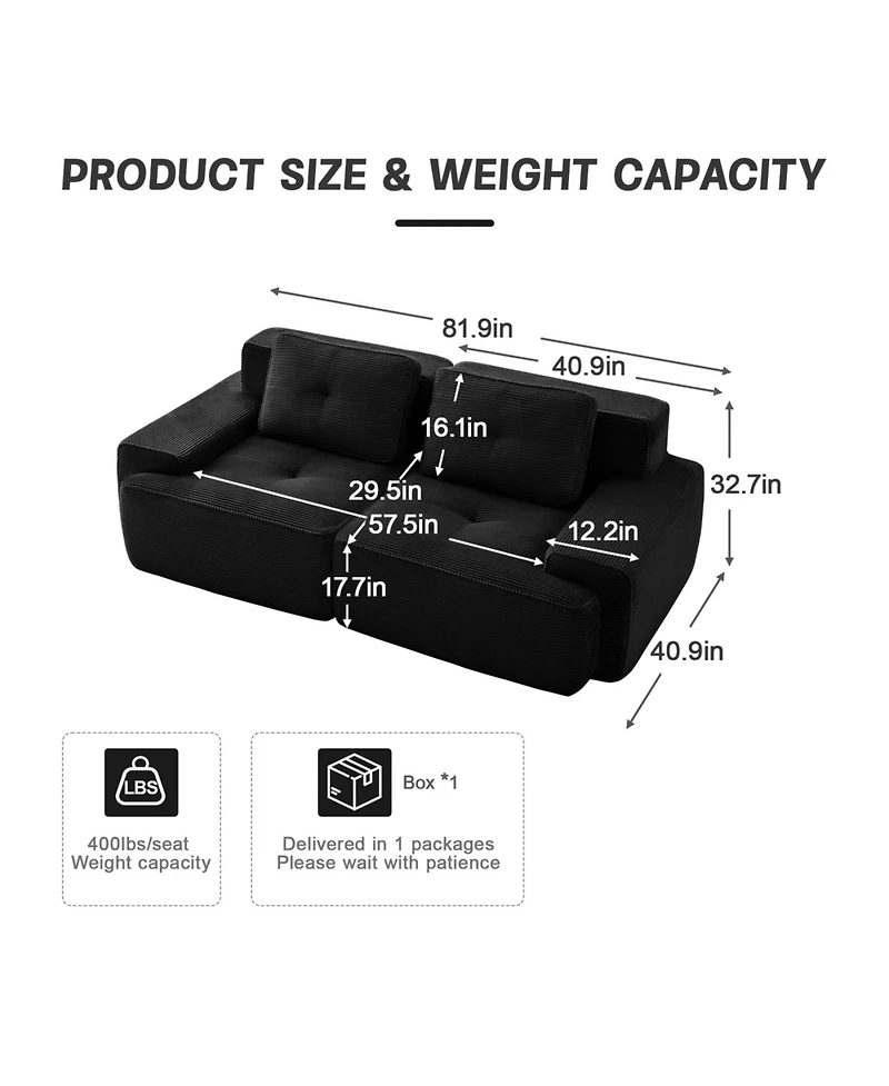 Streamdale Furniture Streamdale 82" Modern L-Shaped Modular Sectional Sofa, Corduroy Fabric, Black