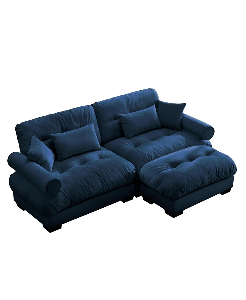 Streamdale Furniture Streamdale Oversized Modern Velvet Two-Seater Sofa with Ottoman & Pillows