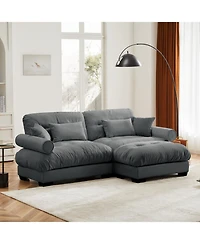 Streamdale Furniture Streamdale Oversized Modern Velvet Two-Seater Sofa with Ottoman & Pillows, Grey