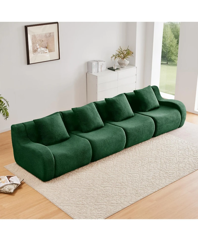 Streamdale Furniture 4-Seat Boneless Sofa, Teddy Fabric, No Assembly, Curved Armrest, Green