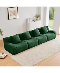 Streamdale Furniture 4-Seat Boneless Sofa, Teddy Fabric, No Assembly, Curved Armrest, Green