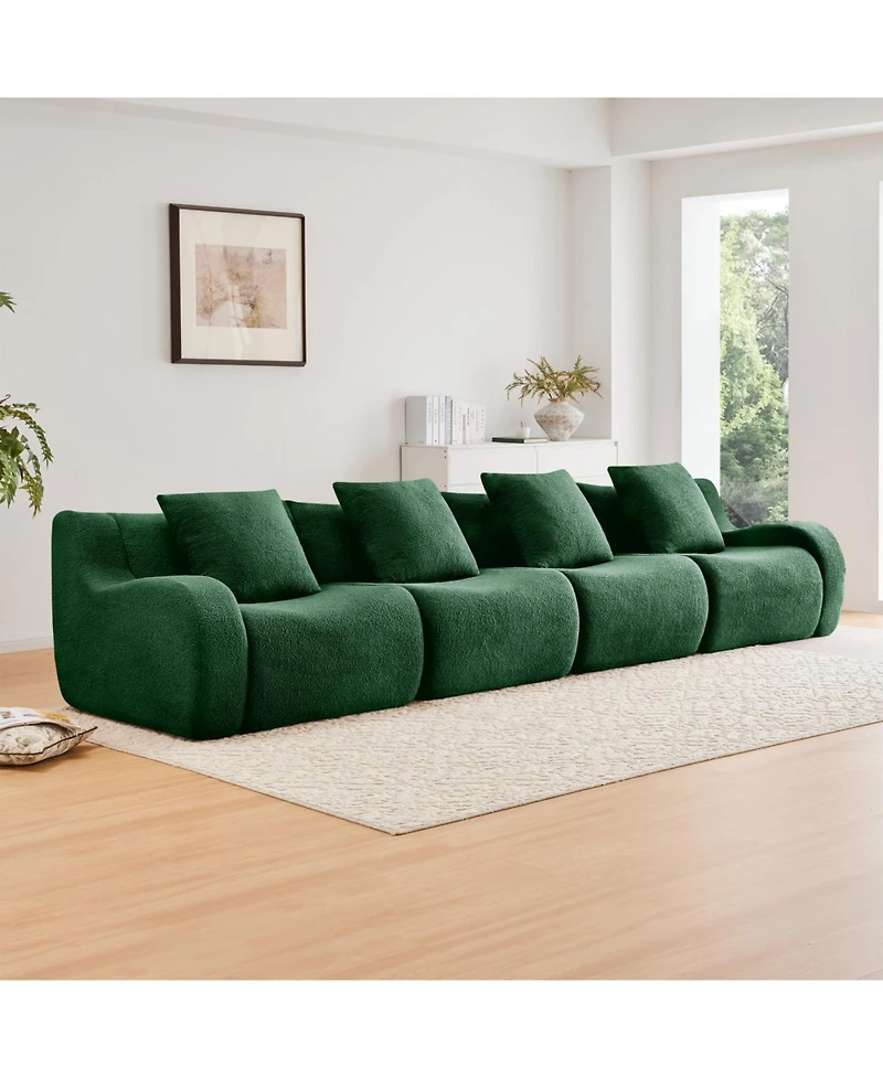 Streamdale Furniture 4-Seat Boneless Sofa, Teddy Fabric, No Assembly, Curved Armrest, Green