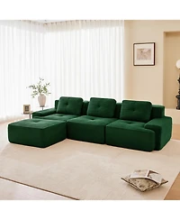 Streamdale Furniture Modern L-Shaped Corduroy Sectional Sofa with Movable Ottoman, Green