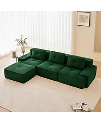 Streamdale Furniture Modern L-Shaped Corduroy Sectional Sofa with Movable Ottoman, Green