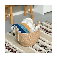Wickerwise Decorative Round Wicker Woven Rope Storage Blanket Basket with Braided Handles