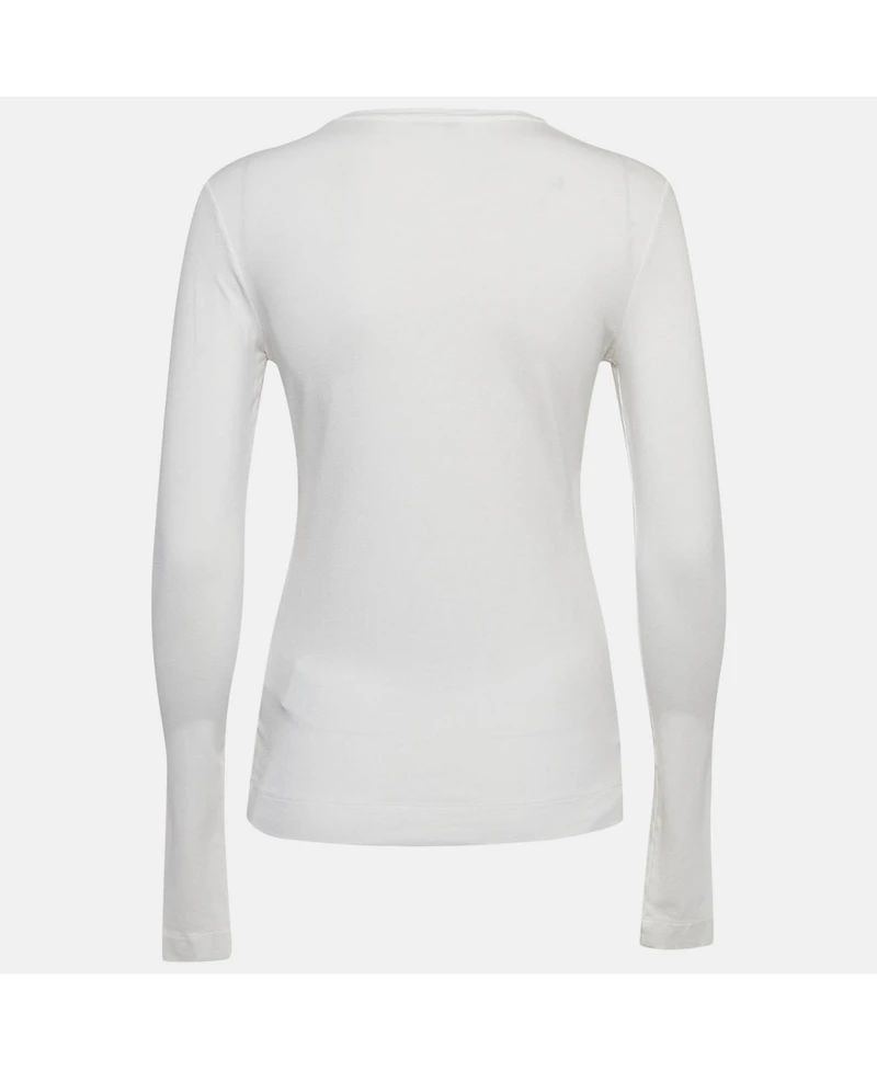 Pre-Owned Versace Women's White Logo Print Jersey Long Sleeve T-Shirt