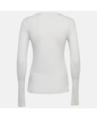 Pre-Owned Versace Women's White Logo Print Jersey Long Sleeve T-Shirt